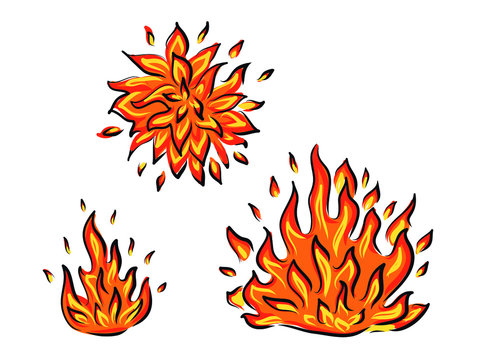 vector set of fire flames doodle sketch