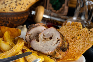 still life with bread and vegetables
