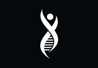 White Human DNA Icon Graphic on Black Background Symbolizing Life and Science Discoveries