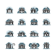 house and city icon set