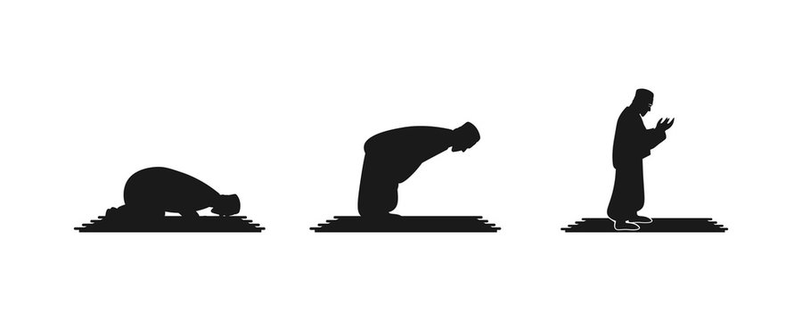 namaz icon set, character commits a sajda silhouette element for illustration.