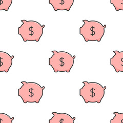 Seamless pattern with piggy bank. Simple money box. Vector illustration