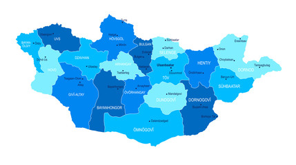 Mongolia map. Cities, regions. Vector