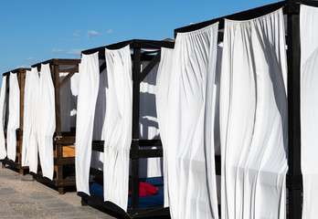 The Beach arbors closed with a white cloth, Crimea