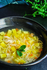 chicken soup vegetables healthy eating
Menu concept. keto or paleo diet food background. top view copy space for text 