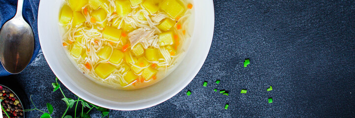 chicken soup vegetables healthy eating
Menu concept. keto or paleo diet food background. top view copy space for text 