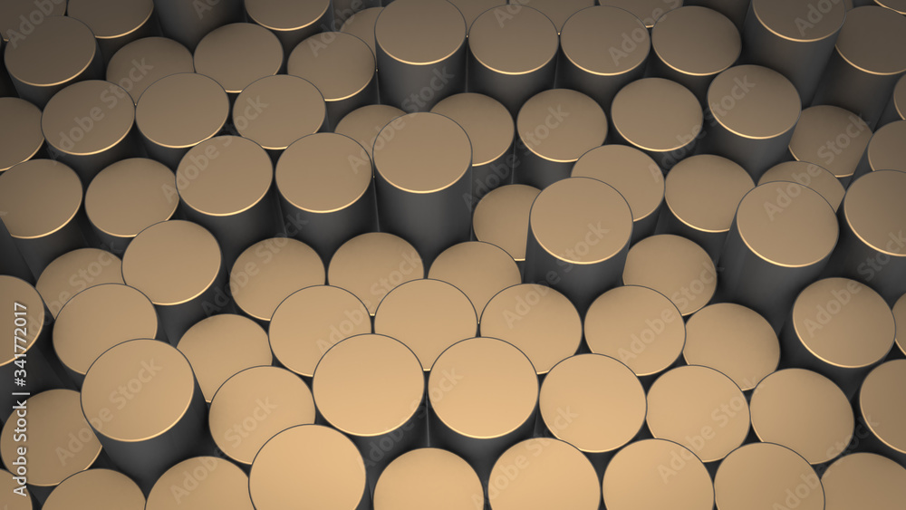 Poster 3d rendering of abstract cylindrical geometric surfaces in virtual space