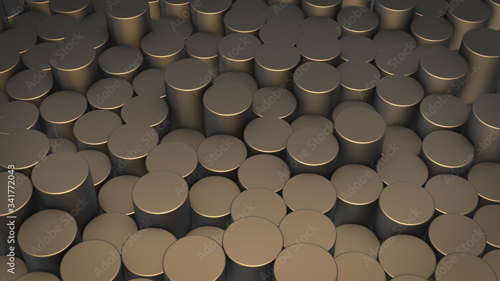 Poster 3d rendering of abstract cylindrical geometric surfaces in virtual space