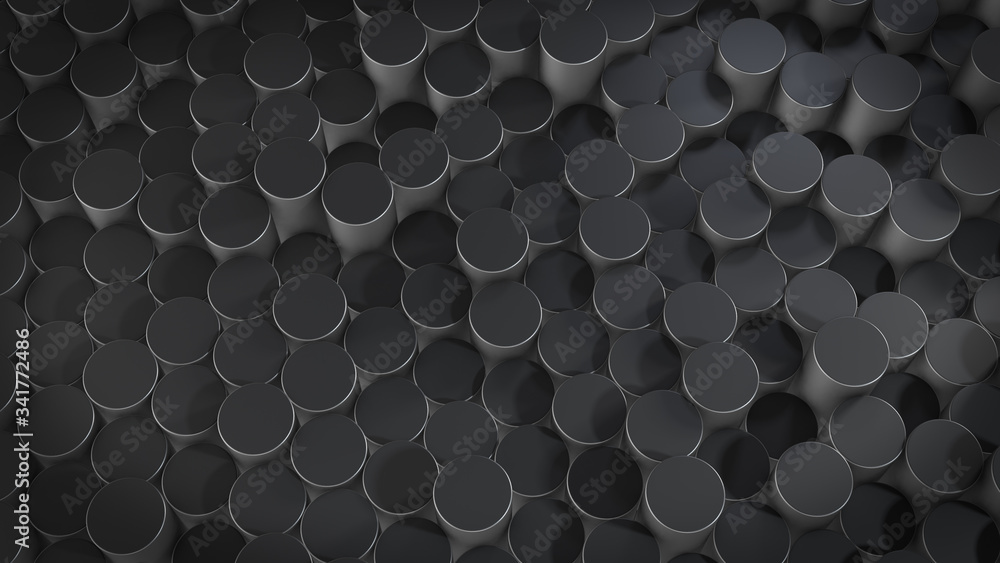 Poster 3d rendering of abstract cylindrical geometric metallic surfaces in virtual space