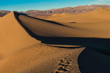 Foot Prints on Star Dune, Mesquite Flat Sand Dunes, Death Valley National Park, California, USA