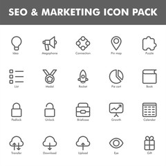 Seo & Marketing icon pack isolated on white background. for your web site design, logo, app, UI. Vector graphics illustration and editable stroke. EPS 10.