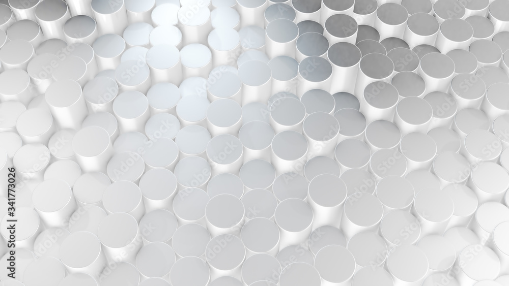Poster 3d rendering of abstract cylindrical geometric white surfaces in virtual space