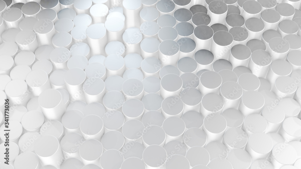 Poster 3d rendering of abstract cylindrical geometric white surfaces in virtual space