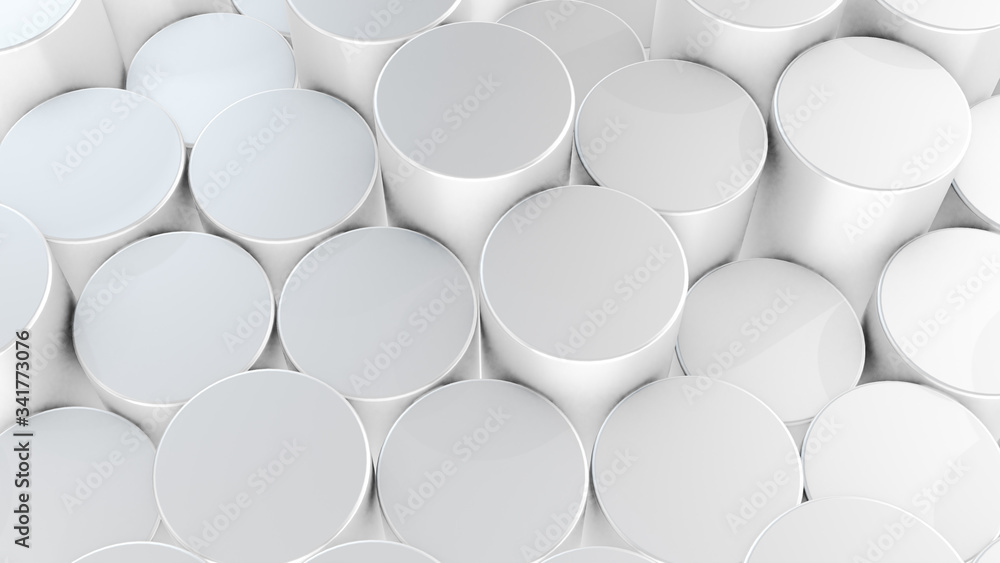 Poster 3d rendering of abstract cylindrical geometric white surfaces in virtual space