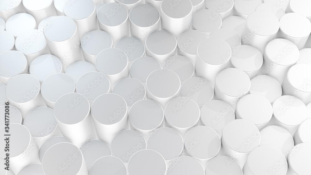 Poster 3d rendering of abstract cylindrical geometric white surfaces in virtual space