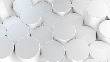 3D rendering of abstract cylindrical geometric white surfaces in virtual space