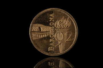 Barcelona 1992 olympics commemorative coin isolated on black