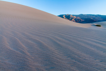 Fototapeta na wymiar Ripples in the Sand on the Mesquite Flat Sand Dunes and Tucki Mountain, Death Valley National Park, California, USA
