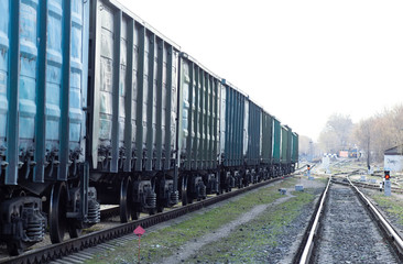 railway cars at the final stop. Railway freight transport