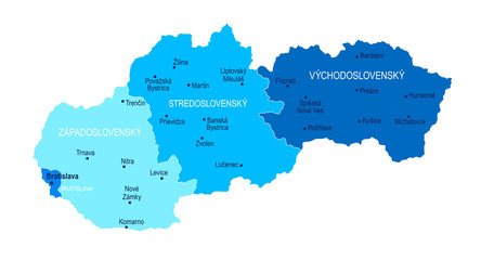 Slovakia map. Cities, regions. Vector