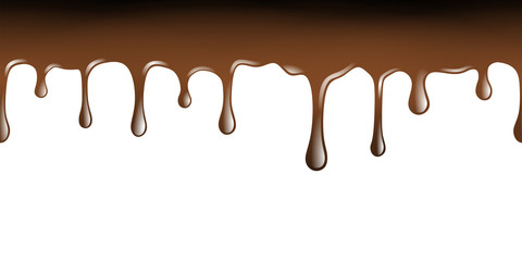 Melted chocolate dripping on white background. Seamless banner