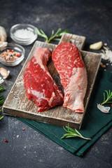Obraz na płótnie Canvas Raw beef steak with spices.