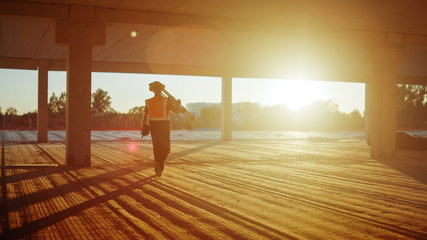 Inside of the Commercial / Industrial Building Construction Site: Engineer Surveyor Finishes Day's...