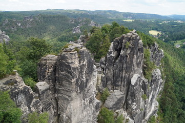 View of the Bastai Bridge from the high mountain Bastei