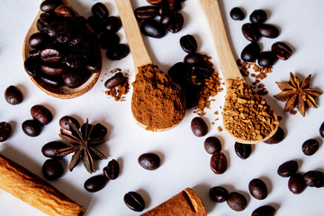 coffee beans. anise star. brown. selectiv  focus