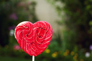 close-up sucking lollipop heart 