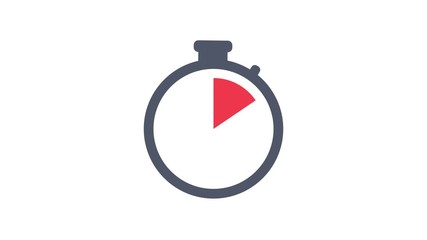 Stopwatch flat animation icon design moving arrows on white background.