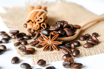 coffee beans. anise star. brown. selectiv  focus