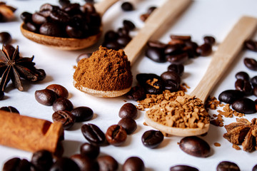 coffee beans. anise star. brown. selectiv  focus