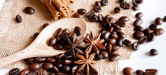 coffee beans. anise star. brown. selectiv  focus