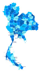 Thailand map. Cities, regions. Vector