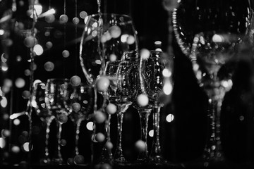 champagne glasses and festive garland