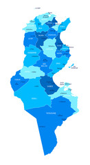 Tunisia map. Cities, regions. Vector