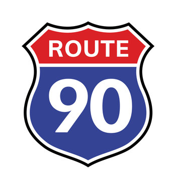 90 Route Sign Icon. Vector Road 90 Highway Interstate American Freeway Us California Route Symbol.