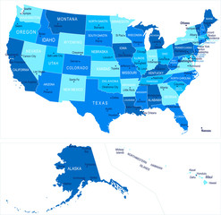 United States map. Cities, regions. Vector