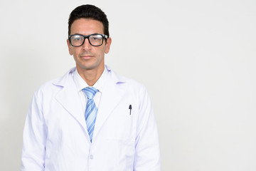Portrait of mature handsome man doctor with eyeglasses