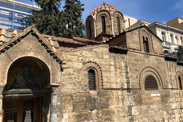 Fototapeta na wymiar Athens, Greece - March 14, 2018: Church of Panagia Kapnikarea at Ermou street in Athens, Greece