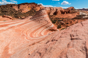 The Striated Sandstone Slickrock of Fire Wave in Fire Valley, Valley of Fire State Park, Nevada, USA