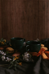 still life with tea and flowers