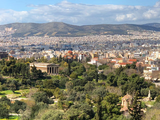 Fototapeta na wymiar View to The Temple of Hephaestus and to the city from view point.