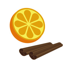 Orange citrus fruit and cinnamon icon bright art vector - 341779897