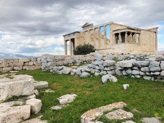 Erechtheion temple in Athens. Ruins of the Temple of Erechtheion and Temple of Athena at the...