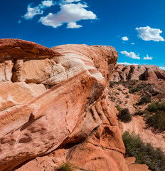 The Striated Sandstone Slickrock of Fire Wave in Fire Valley, Valley of Fire State Park, Nevada, USA