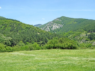 Fototapeta na wymiar Mountains above Sopot in Rose Valley, Bulgaria