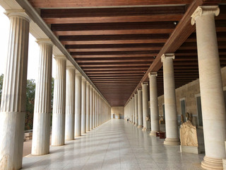 Athens, Greece - March 16, 2018: Interior view of Stoa of Attalos in Agora of Athens.