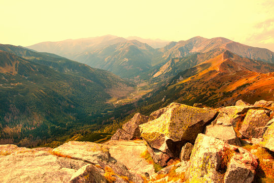 Beautiful mountains landscape, on the top of the mountain. Tatras mountains, Zakopane, Poland.